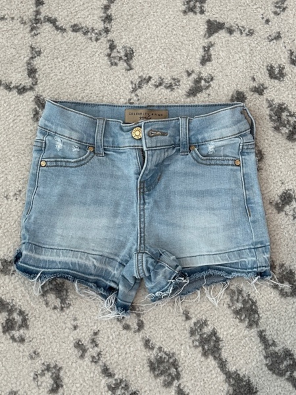 Celebrity Pink Light Wash Denim Frayed Hem Shorts